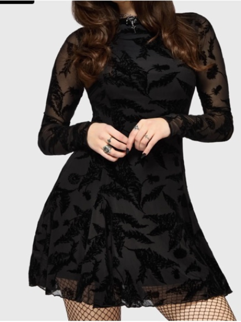 Disturbia Cimora Dandelion Flocked Mesh long sleeve sheer floral Mini Dress 16